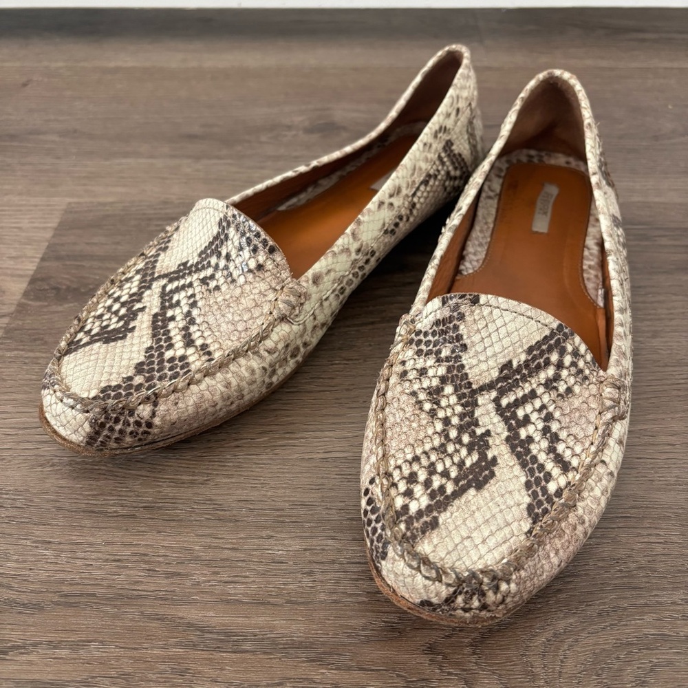 Geox Women's Snake-Print Slip-On Loafers in Cream and Brown